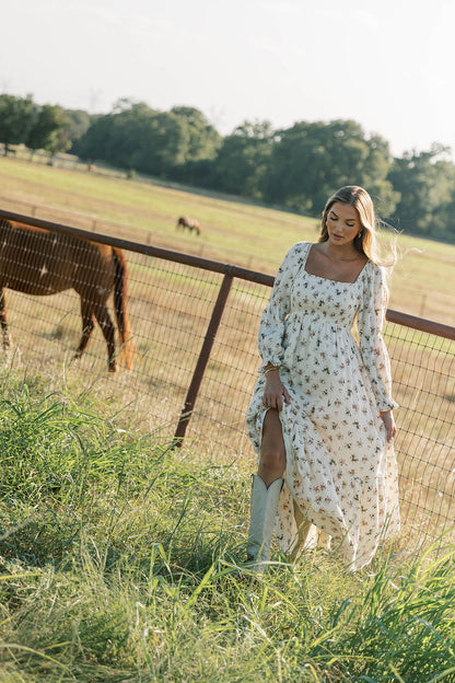 Emerson Maxi Dress with Long Sleeves in Ivory