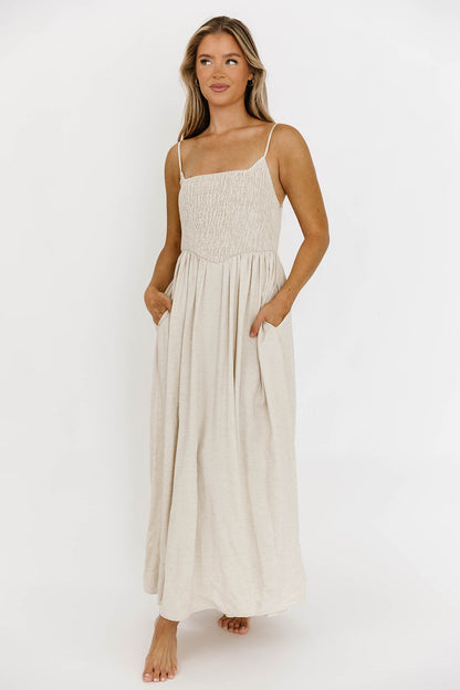 Josefina Smocked Maxi Dress in Natural - Bump Friendly