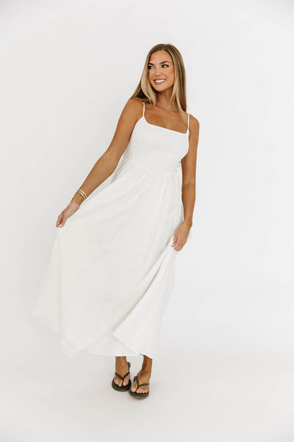 Josefina Smocked Maxi Dress in Off White