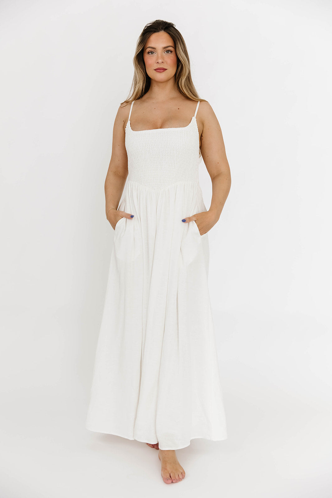 Josefina Smocked Maxi Dress in Off White