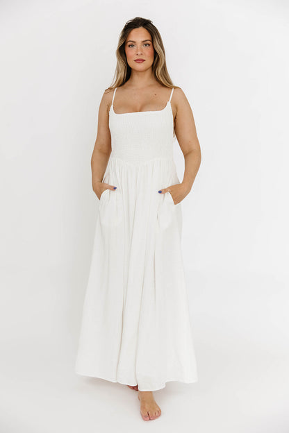 Josefina Smocked Maxi Dress in Off White