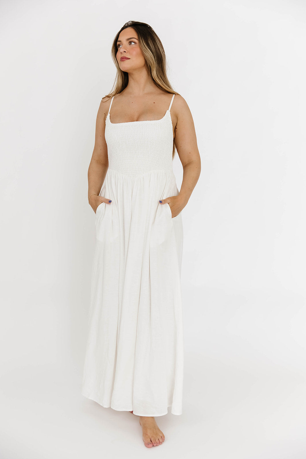 Josefina Smocked Maxi Dress in Off White