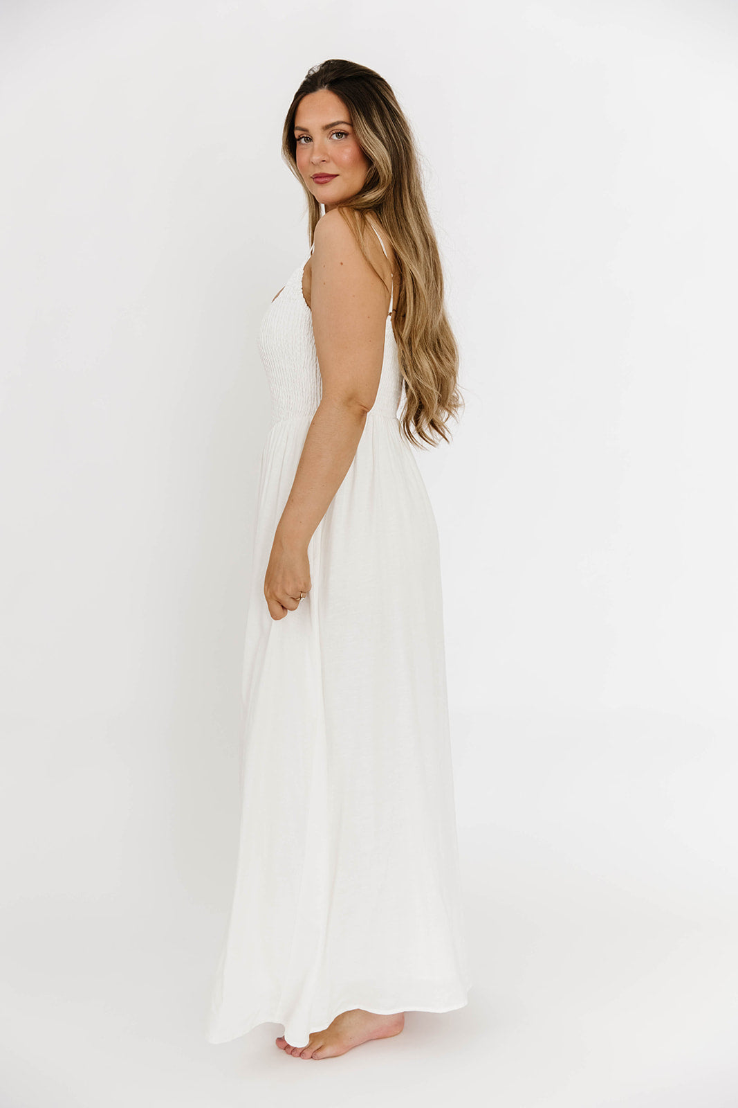Josefina Smocked Maxi Dress in Off White
