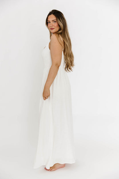 Josefina Smocked Maxi Dress in Off White