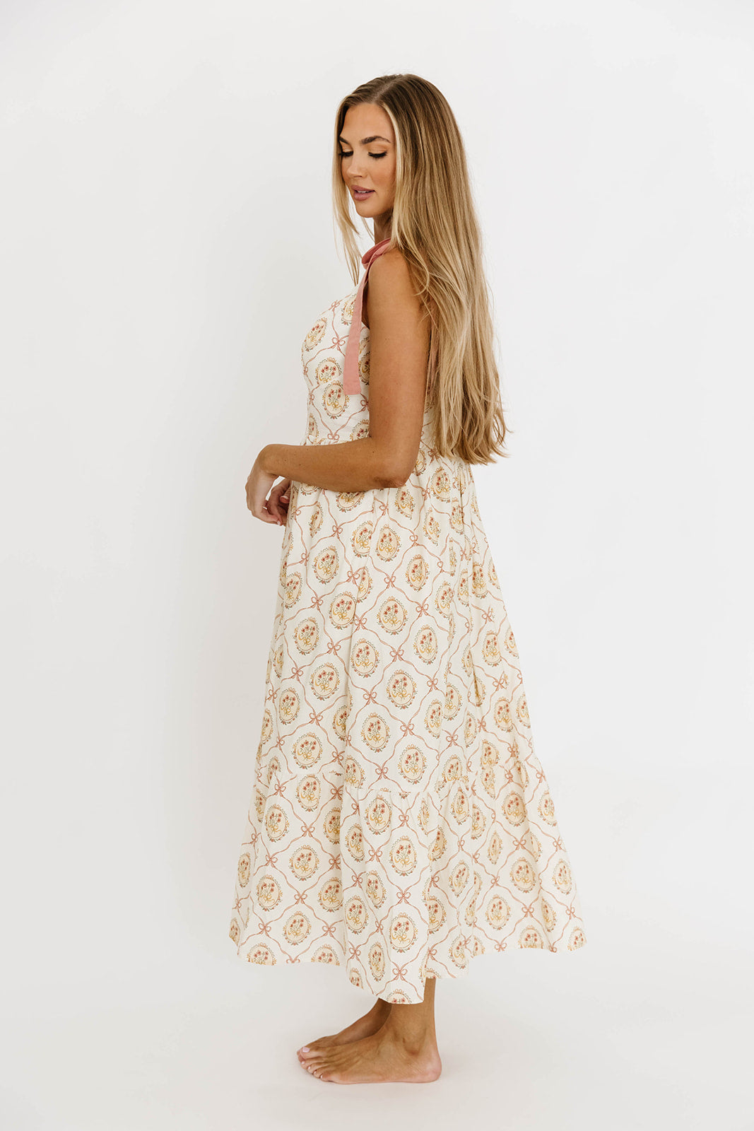 Mandi Floral Basque Maxi Dress in English Rose
