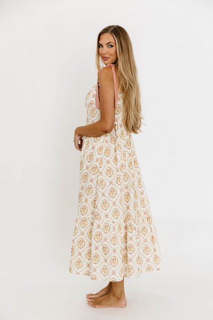 Mandi Floral Basque Maxi Dress in English Rose