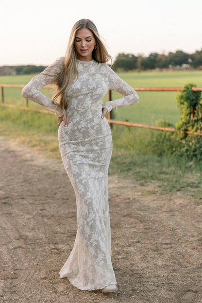 Seraphine Lace Maxi Dress in Cream - Inclusive Sizing & Bump Friendly (Size Up for Bump)