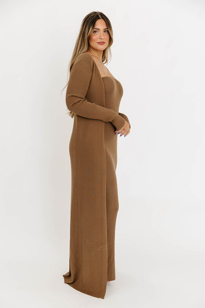 Lina Two Piece Dress Set in Taupe - Bump Friendly & Inclusive Sizing