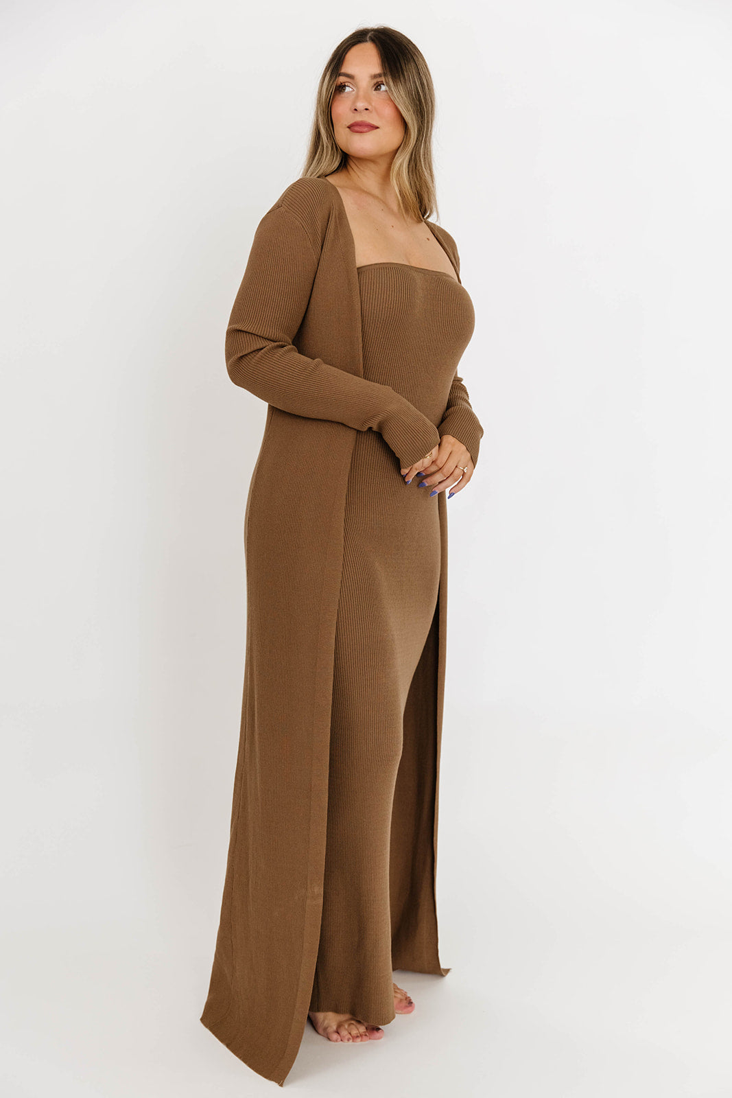 Lina Two Piece Dress Set in Taupe - Bump Friendly & Inclusive Sizing