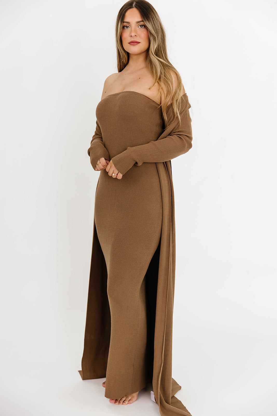 Lina Two Piece Dress Set in Taupe - Bump Friendly & Inclusive Sizing
