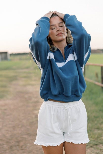 Tai Quarter Zip Two-Tone Sweatshirt in Navy/Grey