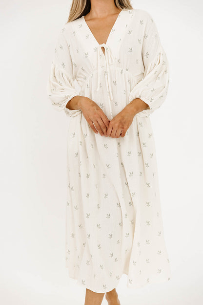 Hunter Midi Dress in Soy/Sage Foliage