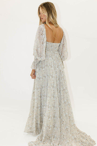 Delilah Maxi Dress with Train in Grey/Blue - Bump Friendly
