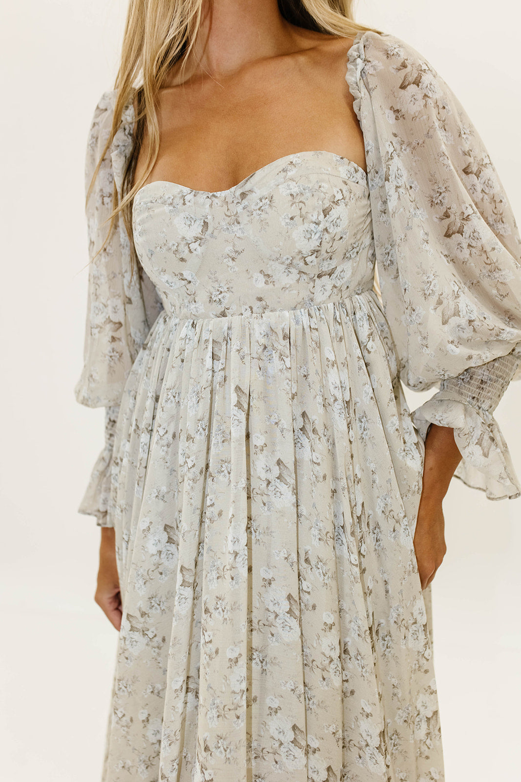 Delilah Maxi Dress with Train in Grey/Blue - Bump Friendly