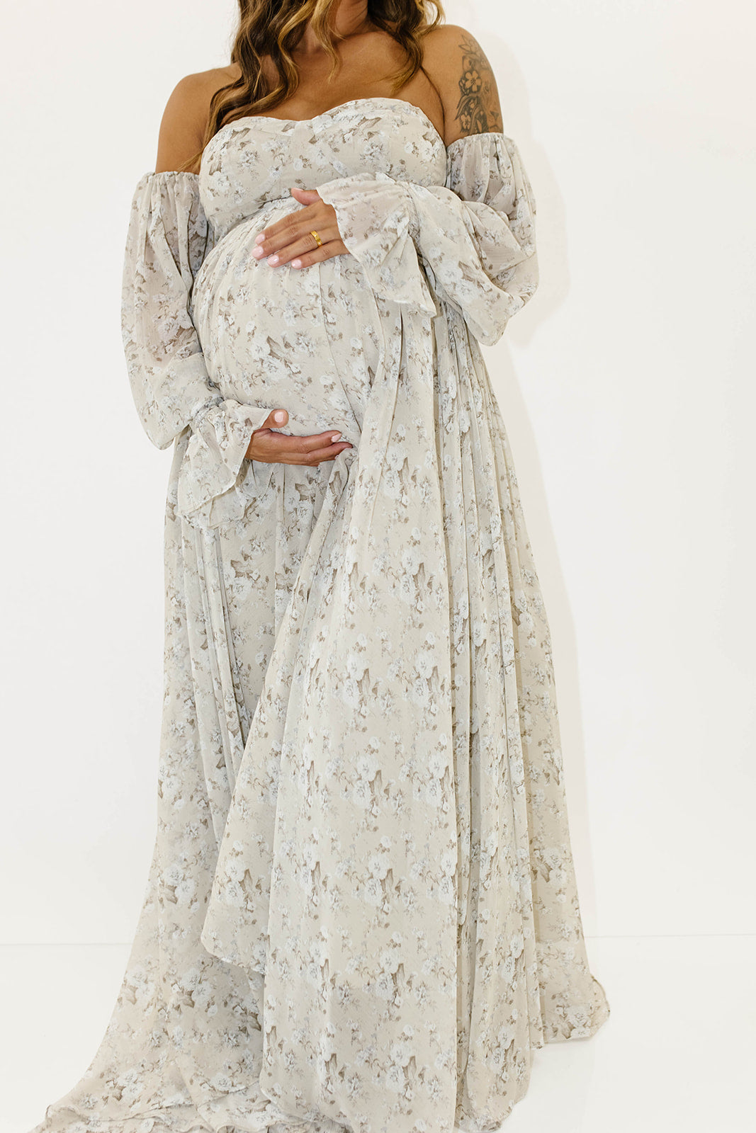 Delilah Maxi Dress with Train in Grey/Blue - Bump Friendly