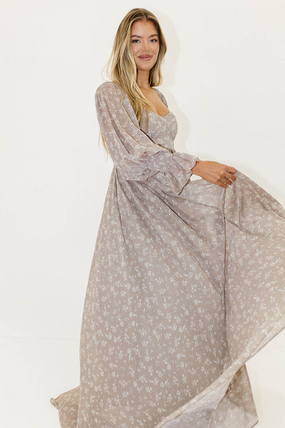 Delilah Maxi Dress with Train in Taupe - Bump Friendly - Sold Out Sizes Restocking in Nov