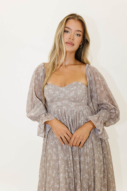 Delilah Maxi Dress with Train in Taupe - Bump Friendly - Sold Out Sizes Restocking in Nov