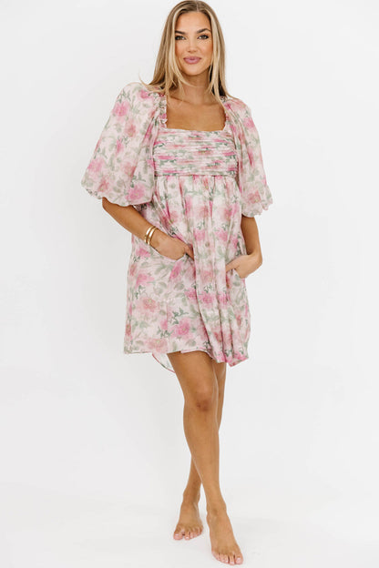 Emma Babydoll Mini Dress in Pink