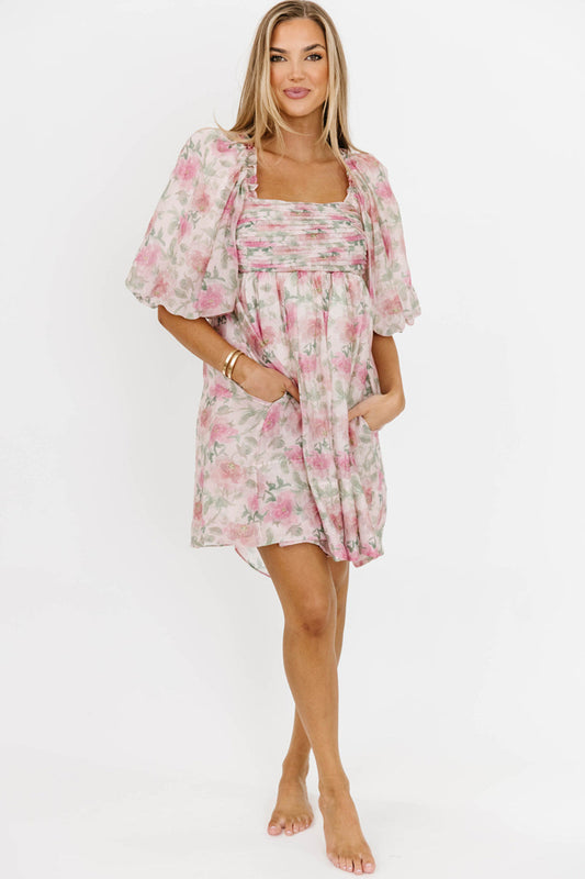 Emma Babydoll Mini Dress in Pink
