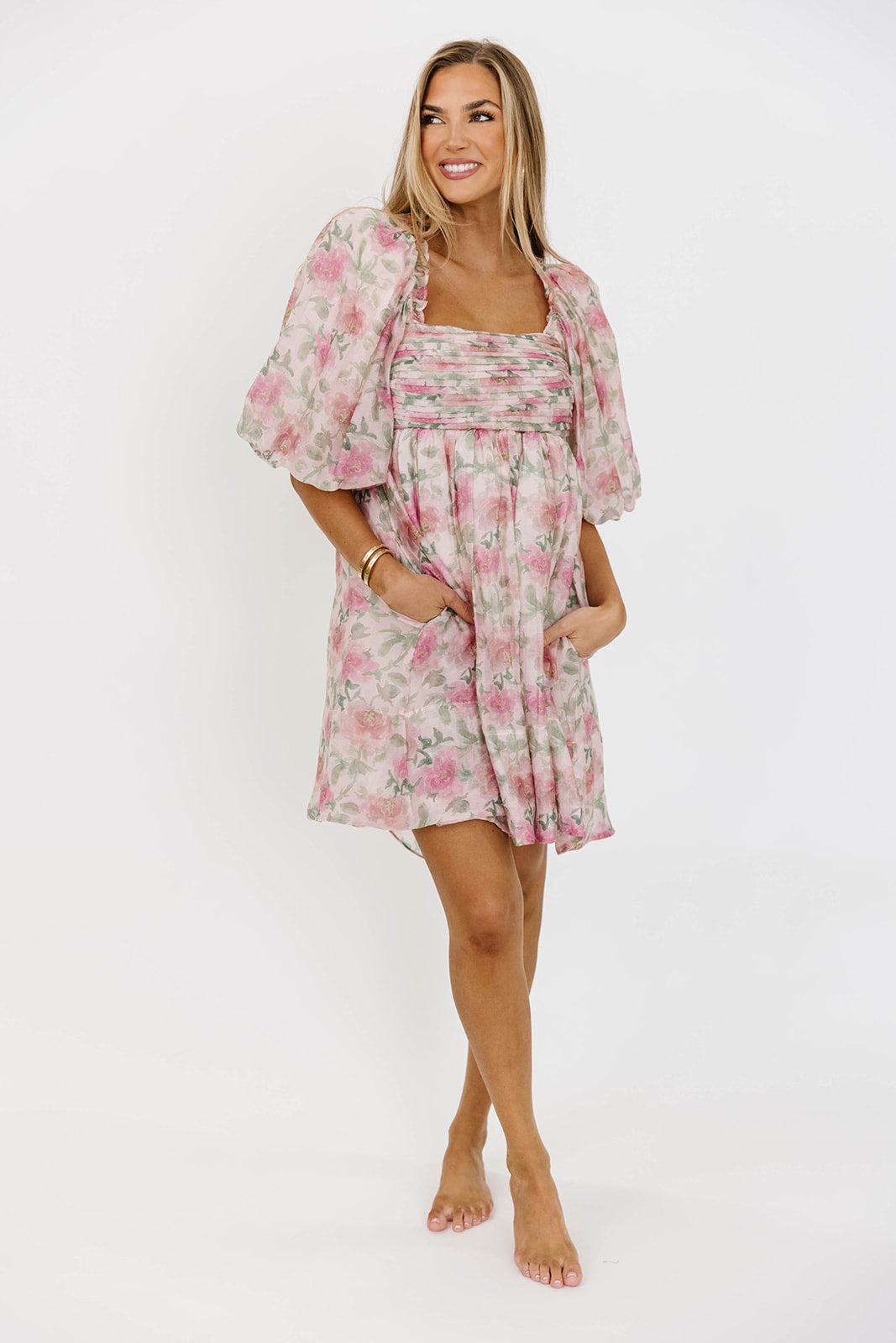 Emma Babydoll Mini Dress in Pink