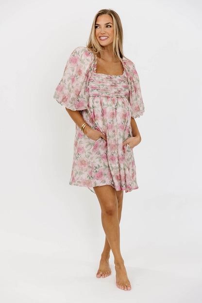 Emma Babydoll Mini Dress in Pink
