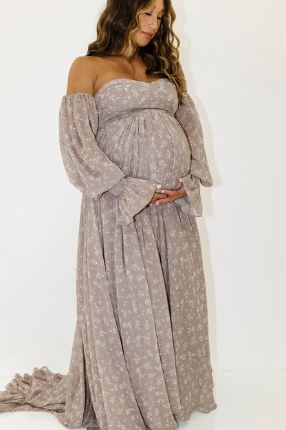 Delilah Maxi Dress with Train in Taupe - Bump Friendly - Sold Out Sizes Restocking in Nov