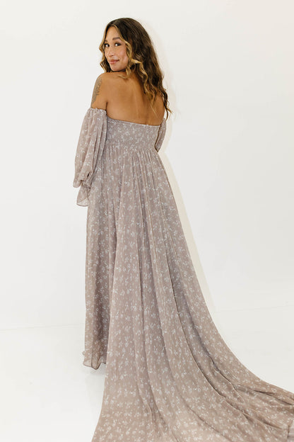 Delilah Maxi Dress with Train in Taupe - Bump Friendly - Sold Out Sizes Restocking in Nov