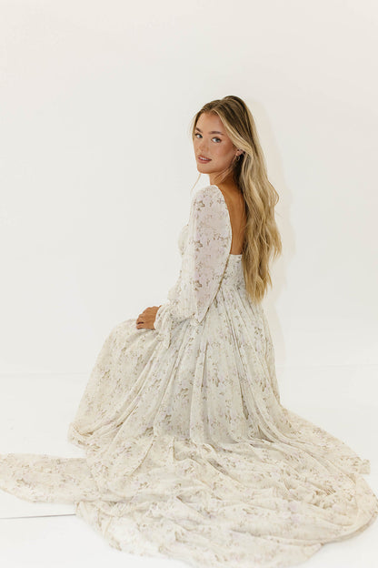 Delilah Maxi Dress with Train in Blush - Bump Friendly