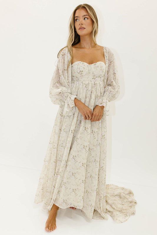 Delilah Maxi Dress with Train in Blush - Bump Friendly