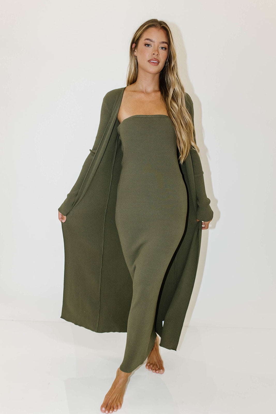 Lina Two Piece Dress Set in Dusty Olive - Bump Friendly