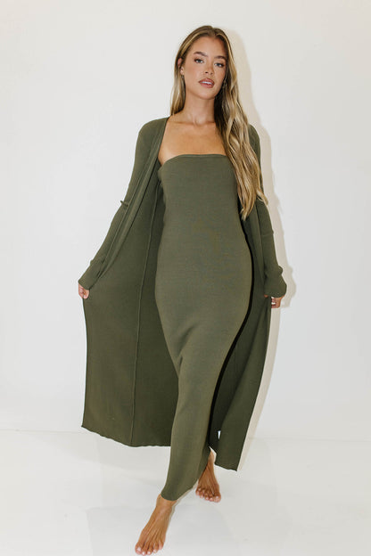 Lina Two Piece Dress Set in Dusty Olive - Bump Friendly