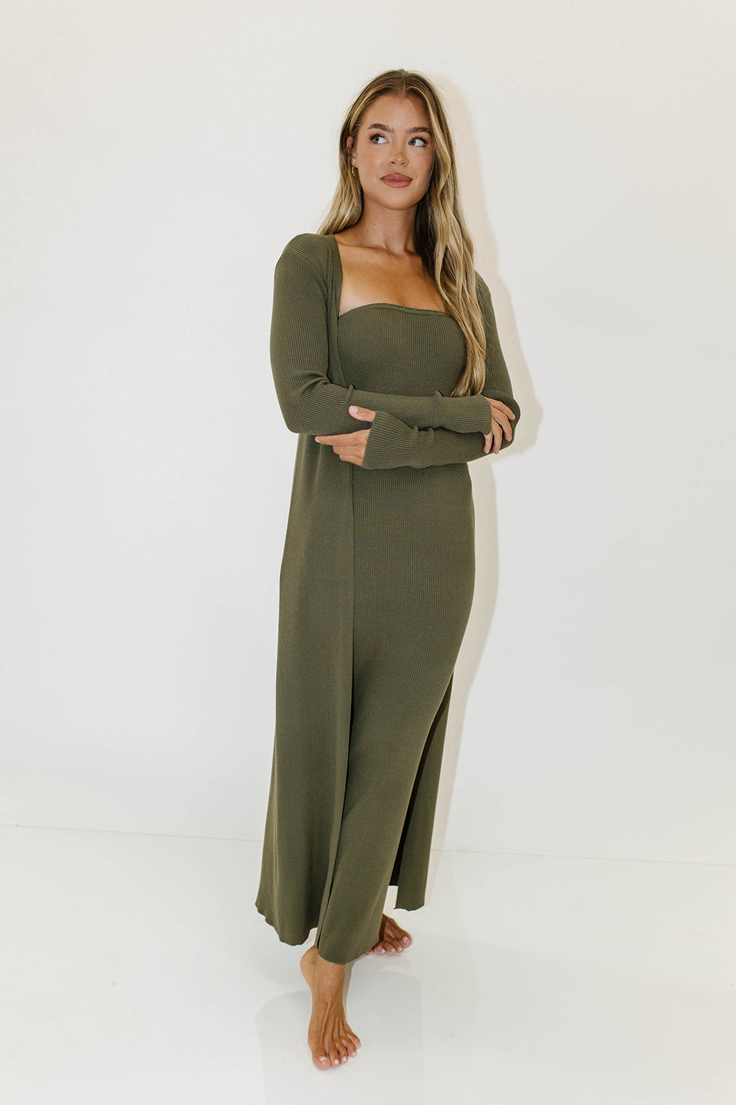 Lina Two Piece Dress Set in Dusty Olive - Bump Friendly