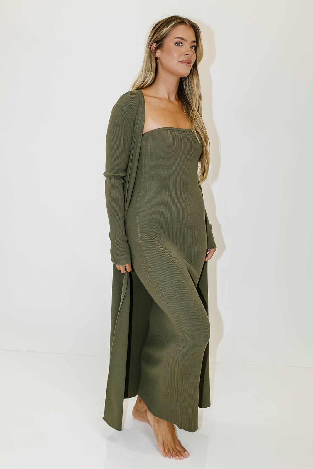 Lina Two Piece Dress Set in Dusty Olive - Bump Friendly