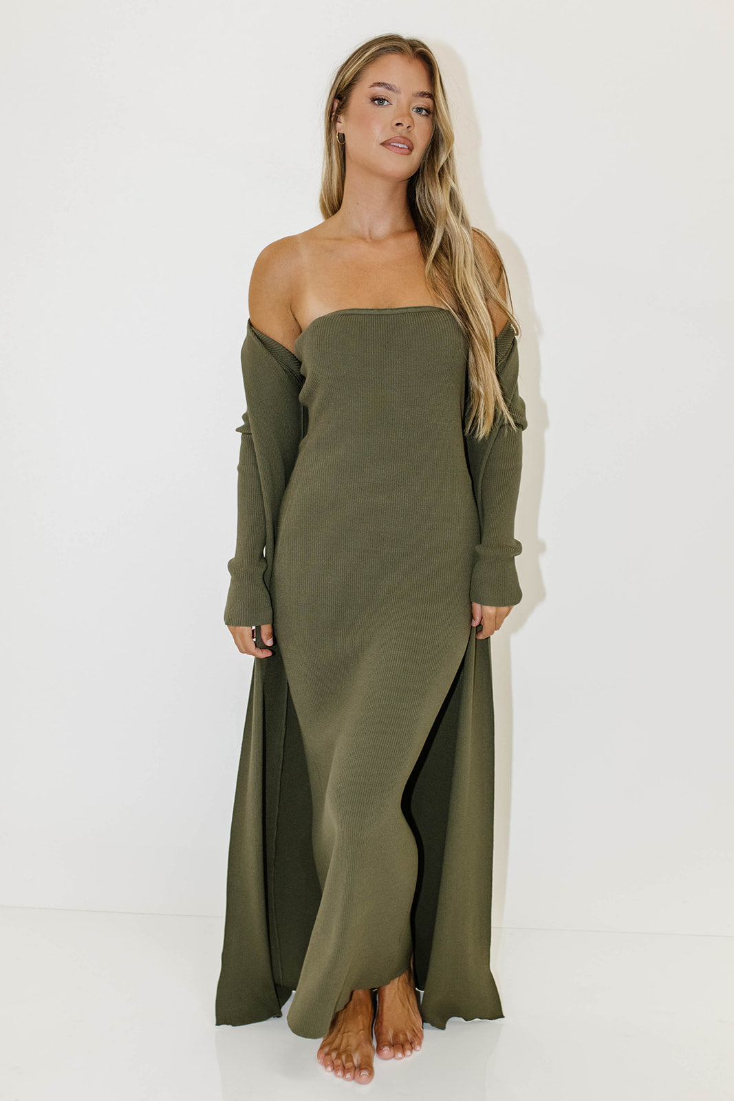 Lina Two Piece Dress Set in Dusty Olive - Bump Friendly