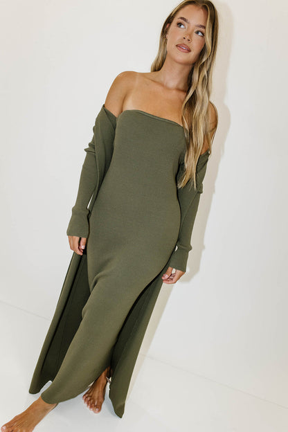 Lina Two Piece Dress Set in Dusty Olive - Bump Friendly