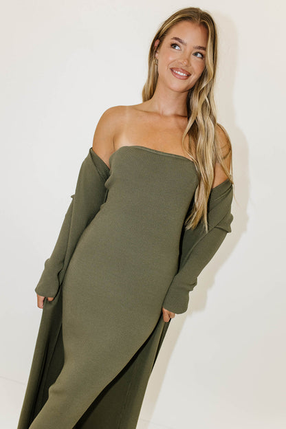 Lina Two Piece Dress Set in Dusty Olive - Bump Friendly