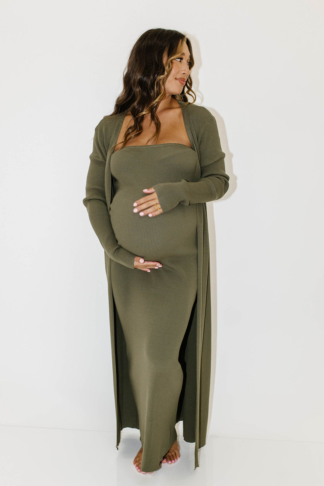 Lina Two Piece Dress Set in Dusty Olive - Bump Friendly
