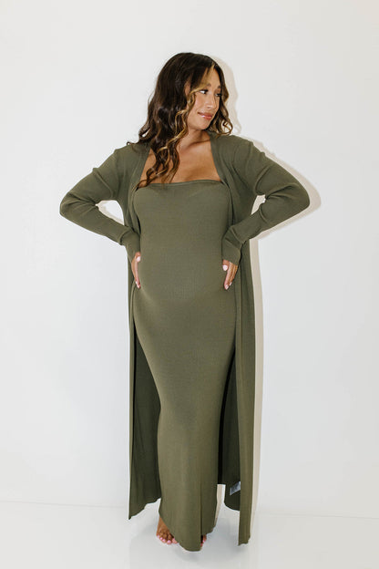 Lina Two Piece Dress Set in Dusty Olive - Bump Friendly