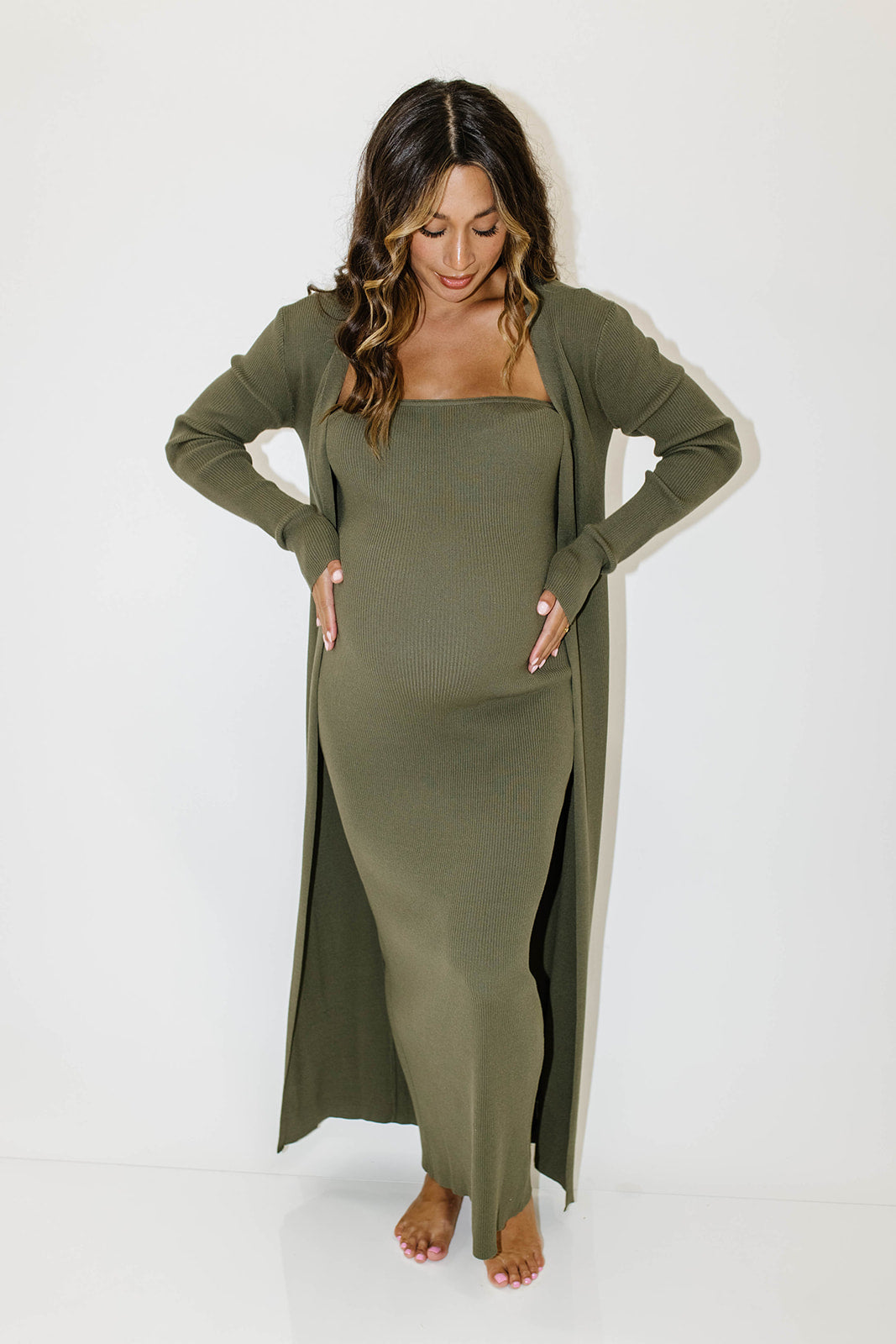 Lina Two Piece Dress Set in Dusty Olive - Bump Friendly