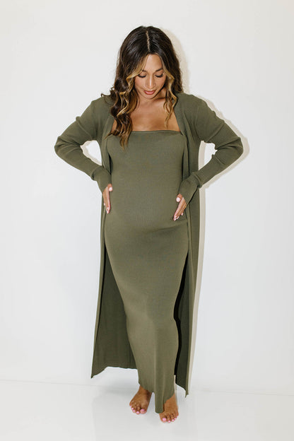 Lina Two Piece Dress Set in Dusty Olive - Bump Friendly