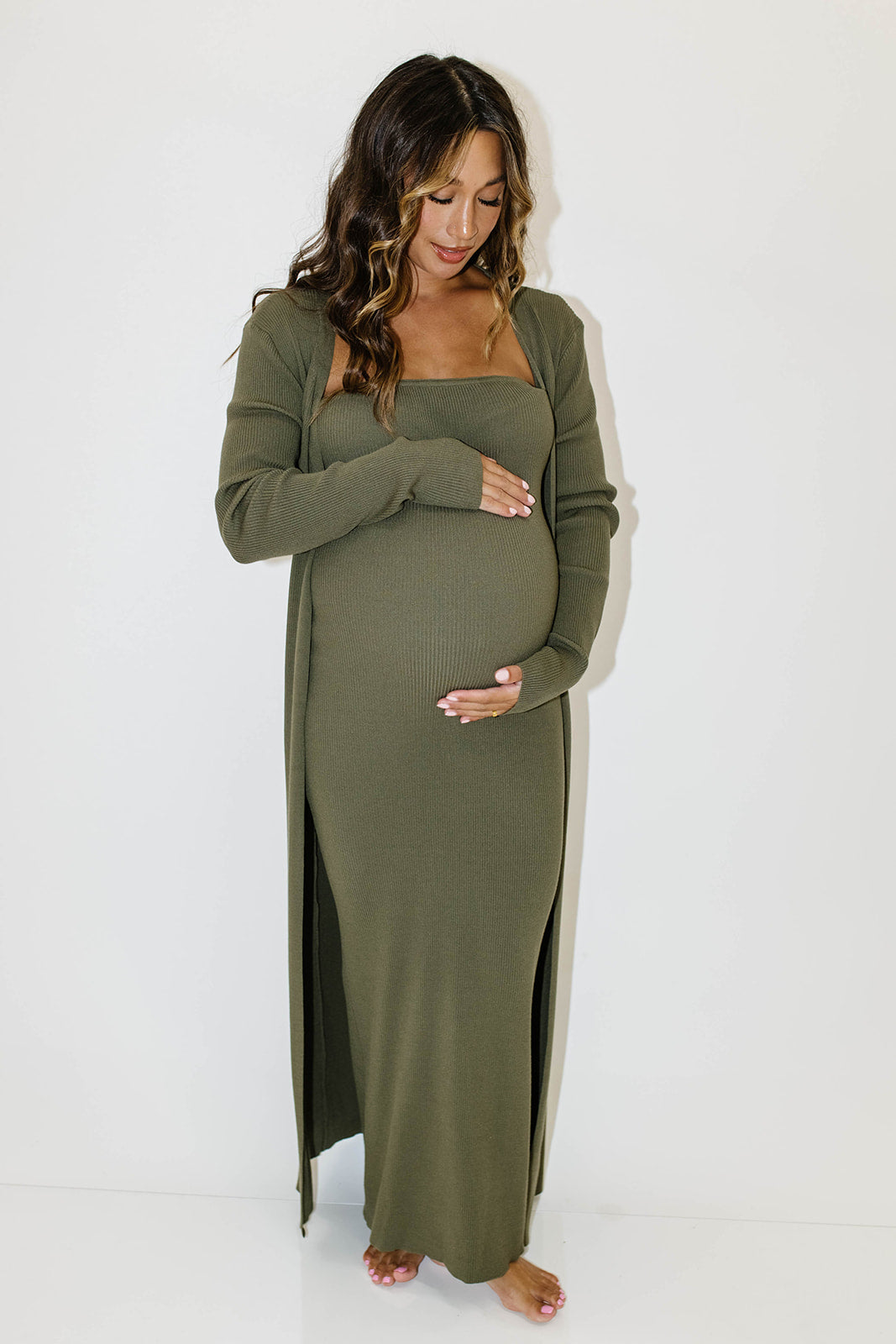 Lina Two Piece Dress Set in Dusty Olive - Bump Friendly