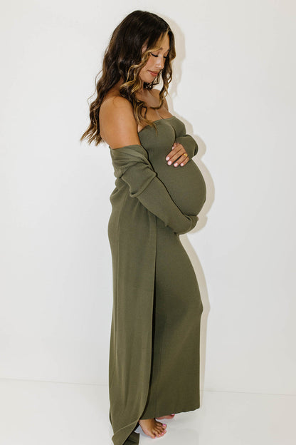 Lina Two Piece Dress Set in Dusty Olive - Bump Friendly