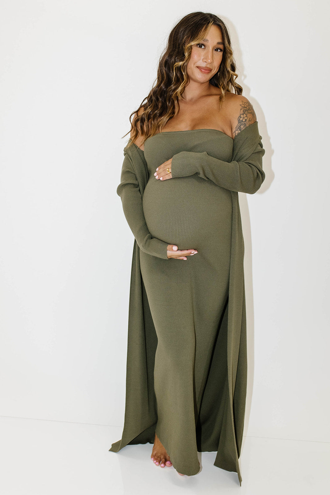 Lina Two Piece Dress Set in Dusty Olive - Bump Friendly