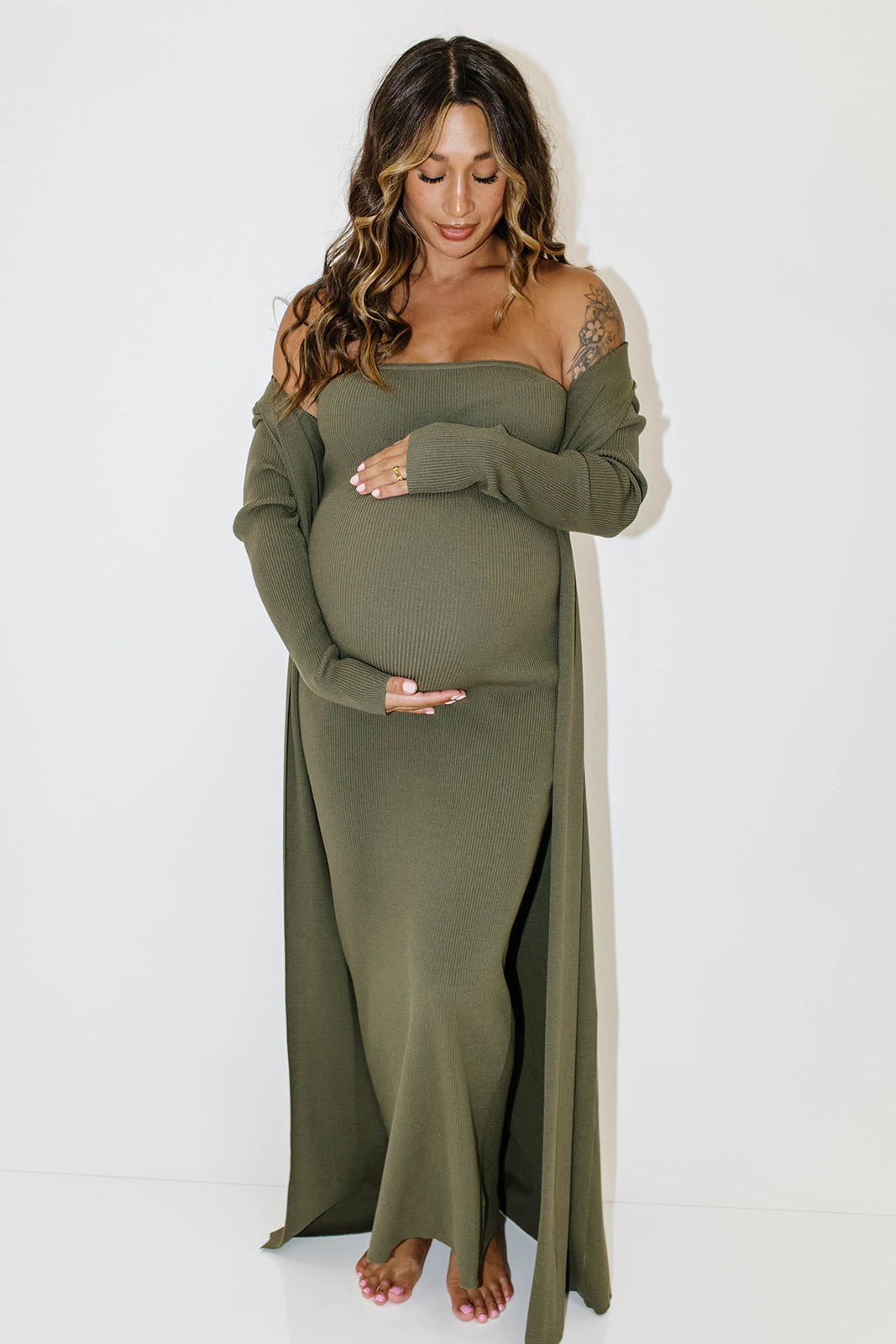 Lina Two Piece Dress Set in Dusty Olive - Bump Friendly
