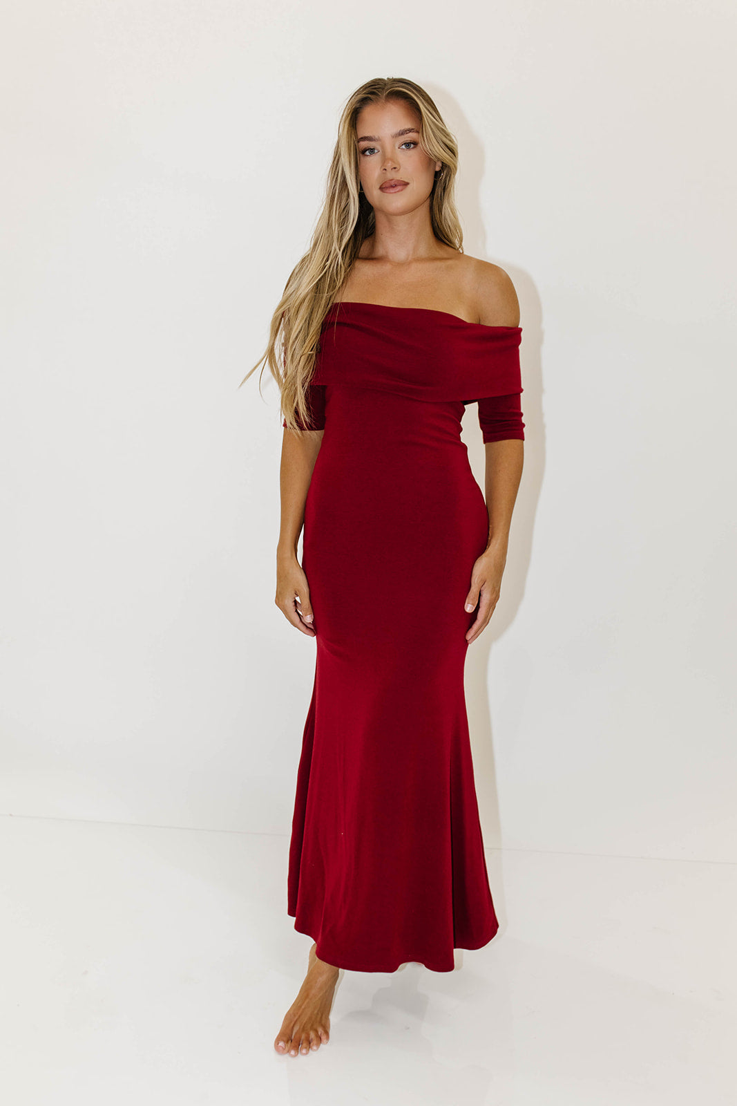 Monroe Half Sleeve Maxi Dress in Red - Bump Friendly