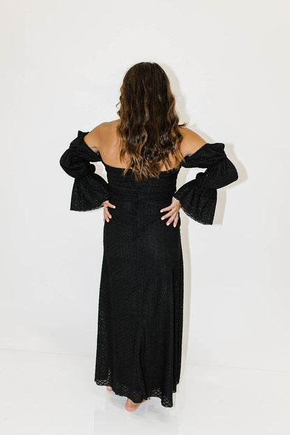 Corrine Tiered Sleeve Maxi Dress with Pockets in Black - Bump Friendly
