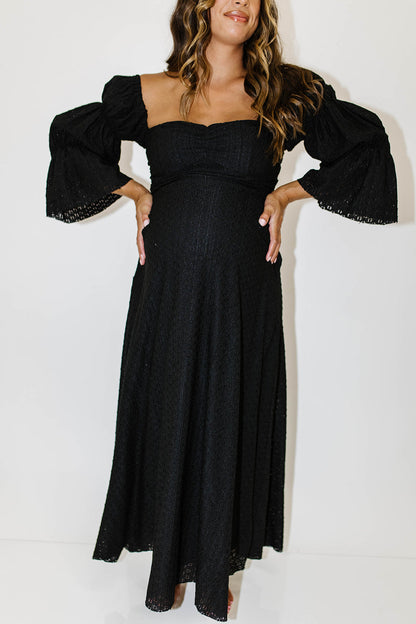 Corrine Tiered Sleeve Maxi Dress with Pockets in Black - Bump Friendly