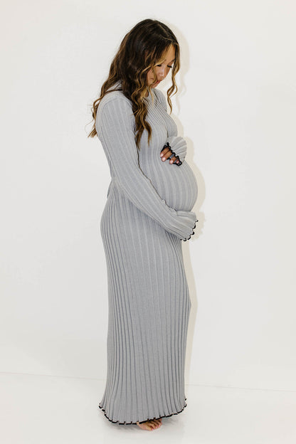Bentley Maxi Dress in Heather Gray with Black Trim - Bump Friendly
