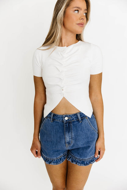 Jen Button Pleated Split Knit Top in Ivory