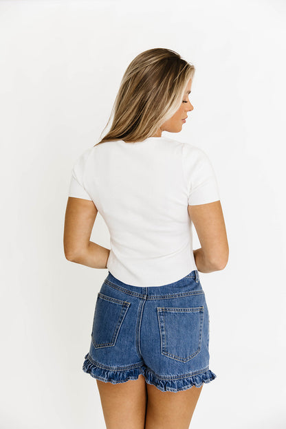 Jen Button Pleated Split Knit Top in Ivory